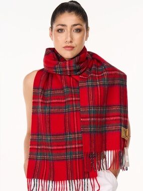 Ingles Buchan Blue & Red Tartan Scarf 100% Pure New Wool. Made in Scotland